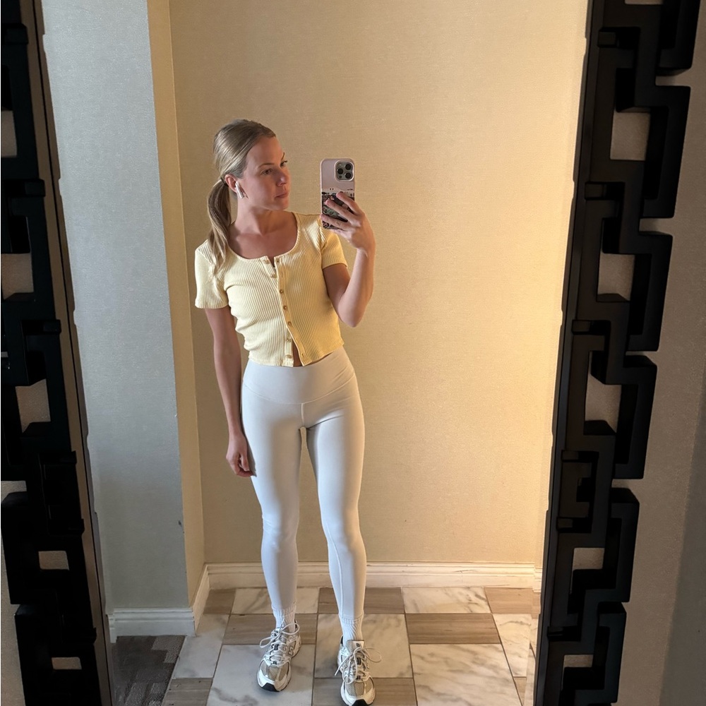 Light Yellow Ribbed Button Crop Top